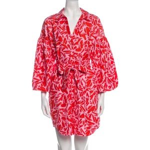 Veronica Beard red and pink printed mini dress with tie belt. US Size 6.